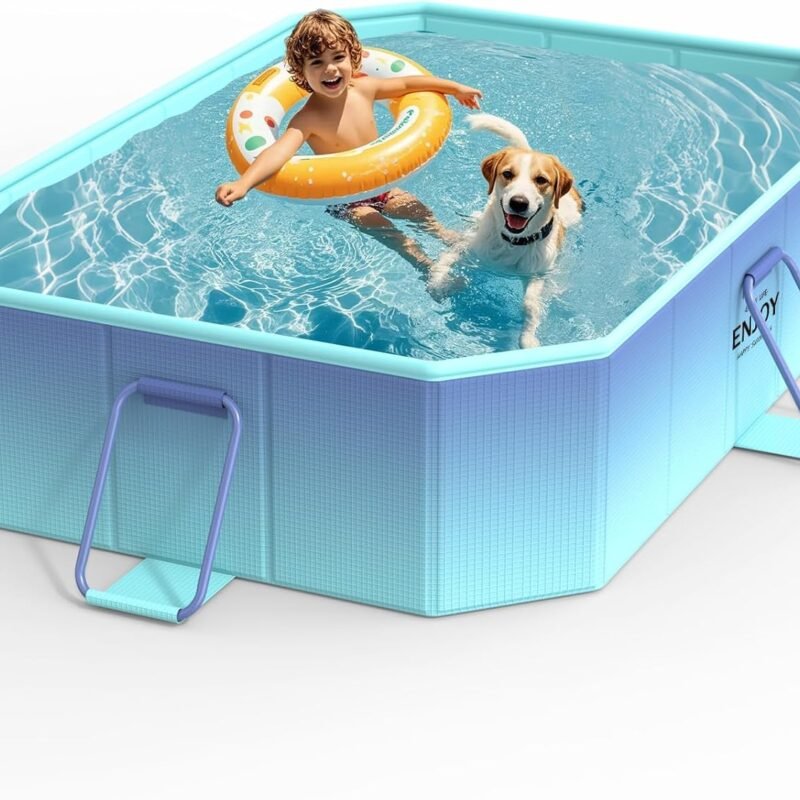 HeySplash Non-Inflatable Swimming Pool, Foldable Pool with Metal Bracket, Outdoor Portable Adults & Kids Pool for Garden Backyard Dog Pools
