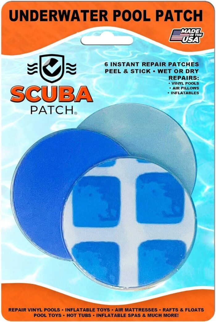All-in-One Repair Kit for Above-Ground Pools | Fast, Underwater-Capable Peel-and-Stick OR Adhesive Glue-Down Vinyl Patches & for Easy Set and Frame Pools Blue Glue On - Image 2