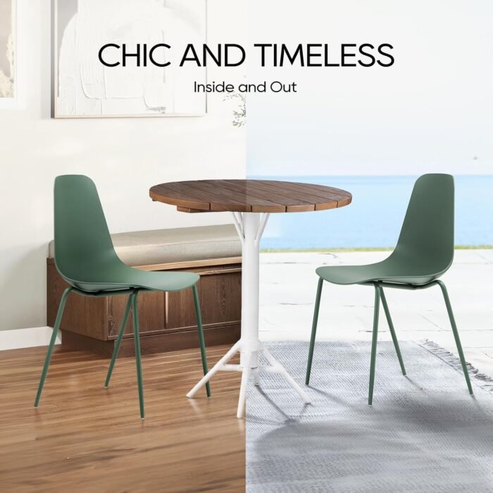 Outdoor Dining Chairs Set of 4, Plastic Stackable Patio Chairs, Modern Kitchen Cafe Chairs with Metal Legs for Garden/Balcony/Bistro/Dining Room, Green - Image 3