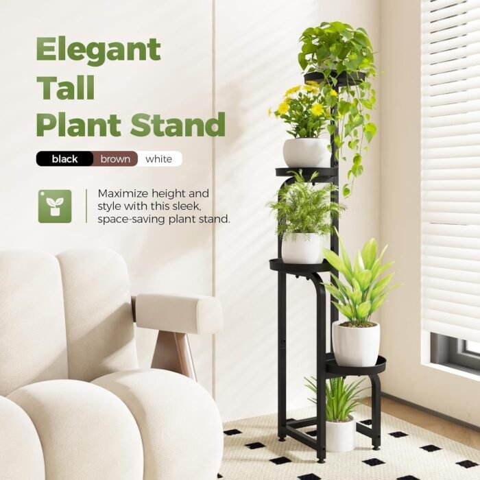 Bamworld Tall Plant Stand Indoor Outdoor, Corner Metal Flower Pot Stands for Multiple Plants, 4 Tier Heavy Duty Plant Shelf for Patio Garden Balcony Living Room Bedroom(Patent Design) - Image 2