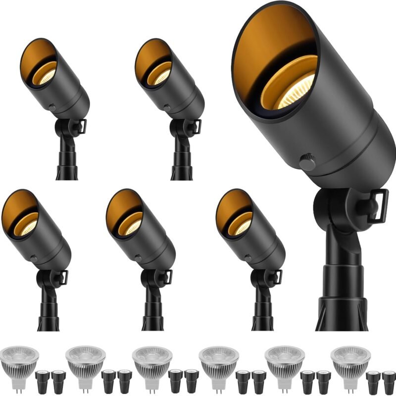 Gardencoin Low Voltage Landscape Spotlight, 12V LED Outdoor Landscape Lighting, Landscape Spot Lights Wired for Garden and Yard, Aluminum Up Lighting Fixture with 5W MR16 Replaceable Bulb (6 Pack)