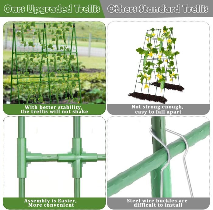 2 Packs Cucumber Trellis for Raised Beds, 31 X 47 Inch Adjustable Size A-Frame Garden Trellis for Climbing Plant Outdoors with Climbing Net and Plant Support Clip for Vegetable Grape Garden Supplies - Image 4