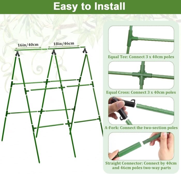 Galvanized Raised Bed with Cucumber Trellis, Garden Arch Trellis Outdoor Reusable A-Frame Metal Trellis with Trellis Net for Pea Vegetable Bean Grape Vines Flowers Climbing Plants Stand Support - Image 5