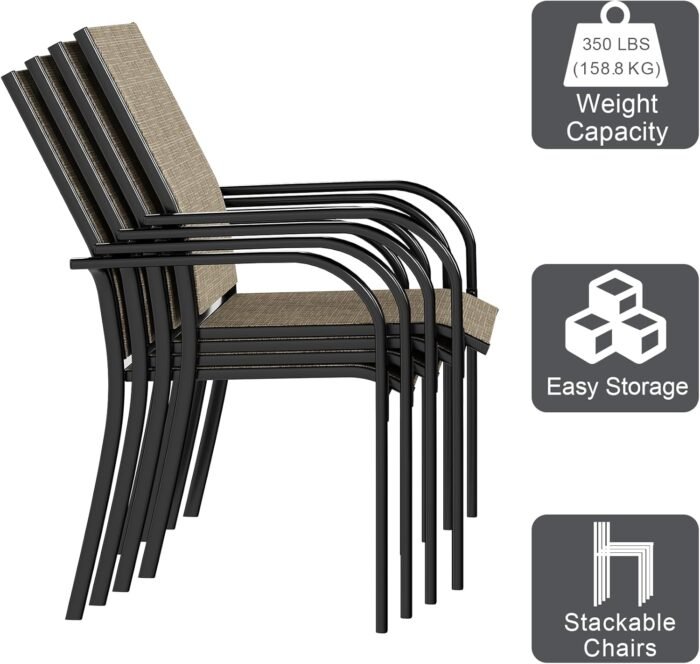 AECOJOY 5 Piece Patio Table and Chair Set for 4, Outdoor Dining Set Includes 51.2" Rectangle Table with 1.73" Umbrella Hole, 4 Stackable Textilene Chairs, for Garden, Backyard and Poolside, Dark Gray - Image 6