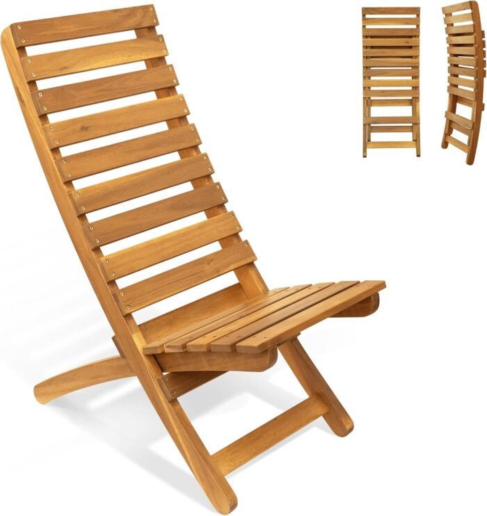 Melino Acacia Wooden Folding Adirondack Chair Set of 2 - Portable Fully Assembled FSC Certified Solid Wood Outdoor Furniture Lounge Chairs for Fire Pits, Decks, Patios, Lawn, Garden, Porch, Pool Deck - Image 8