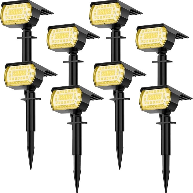 LANSOW Solar Spot Lights Outdoor, [8 Pack/57 LED] 2-in-1 Solar Landscape Spotlights, 3 Modes IP65 Waterproof Dusk to Dawn Solar Powered Flood Wall Lights for Outside Yard Garden Pathway(Warm White)