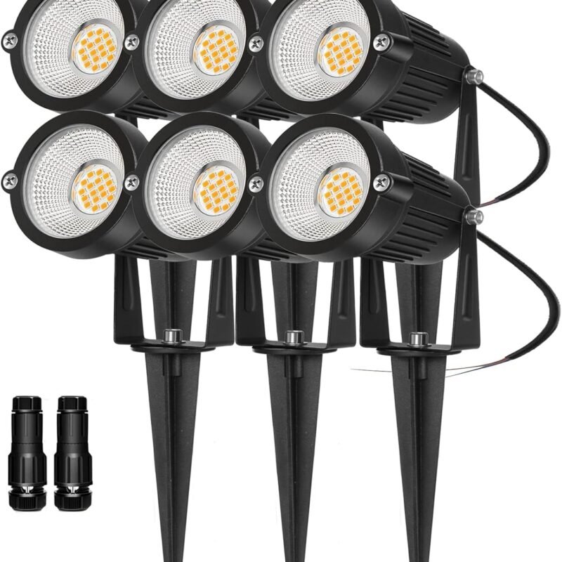 Low Voltage Landscape Lights Outdoor: 7W 700LM LED Landscape Lighting with Connectors for Tree Garden Yard Pathway | 12V 24V Warm White 2700K Spotlights | IP65 Waterproof | 6 Pack