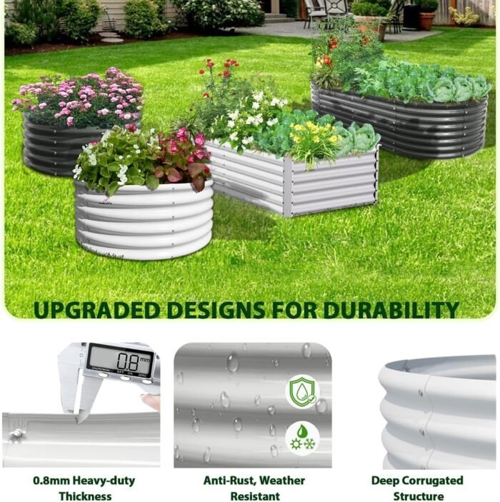 A ANLEOLIFE 8-Set 8X4X2 ft Galvanized Raised Garden Bed Kit, Oval Metal Deep Root Planters for Outdoor Plants, Antique White - Image 5