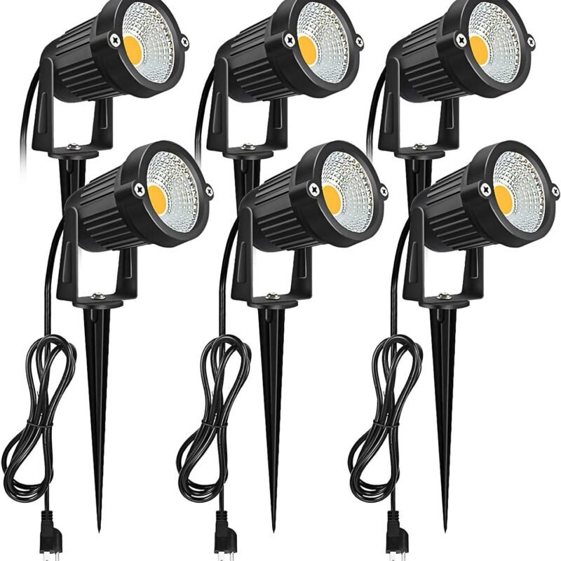 Romwish Landscape Spotlights, Outdoor Landscape Lighting for Yard, 3000K Warm White Landscaping Lights with Stake, 5W IP65 Waterproof Flag Spotlight for House Garden Lawn Decorative (6 Pack)
