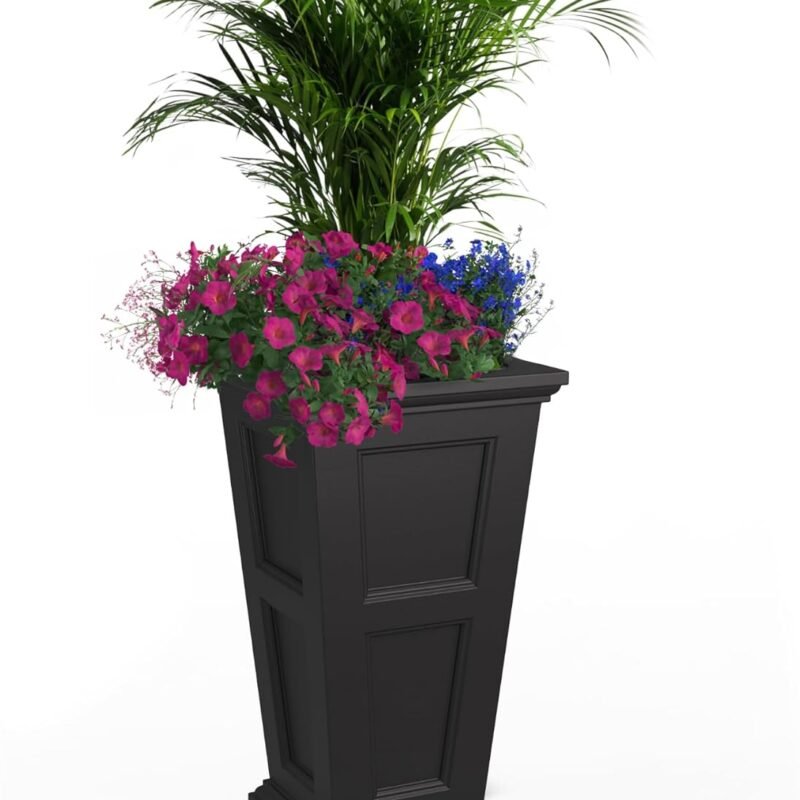 Mayne Fairfield 28-Inch Tall Planter – Self-Watering, Weather-Resistant Planter for Flowers – Durable Outdoor Design for Patio, Porch, or Entryway