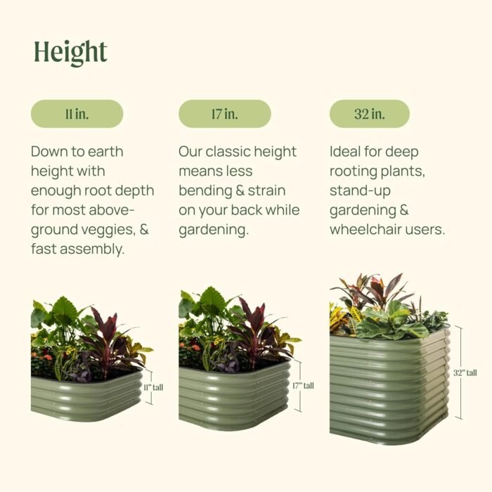 Vego garden Raised Garden Bed Kit, 17" Tall 10 in 1 Modular Metal Raised Garden Beds Kit, Metal Planter Box for Vegetables, Flowers, Herbs, Olive Green - Image 5