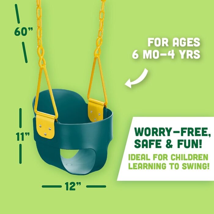 Deluxe High Back Full Bucket Toddler Swing with Exclusive Chain & Triangle Dip Pinch Protection - Green - Squirrel Products - Image 6