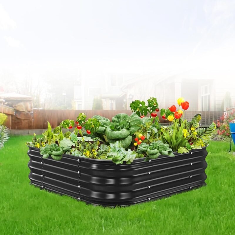 Galvanized Raised Garden Bed, 4x4x1ft Garden Planter Bed Outdoor, Heavy Duty Rustproof Steel Raised Bed Kit for Gardening Vegetables Fruits Flowers Grow Black