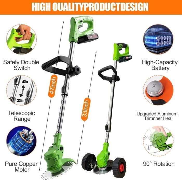 Cordless Weed Wacker Electric Weed Wacker Battery Powered with 21V 4.0Ah Battery Operated Grass Trimmer 3 in 1 Weed Trimmer Lawn Edger Brush Cutter for Lawn Garden Pruning Trimming - Image 7