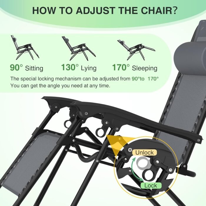 Suteck Zero Gravity Chairs Set of 2, Zero Gravity Lounge Chair w/Upgraded Lock, Big Cup Holder and Pillow, Reclining Patio Chairs Folding Recliner for Indoor and Outdoor - Image 7