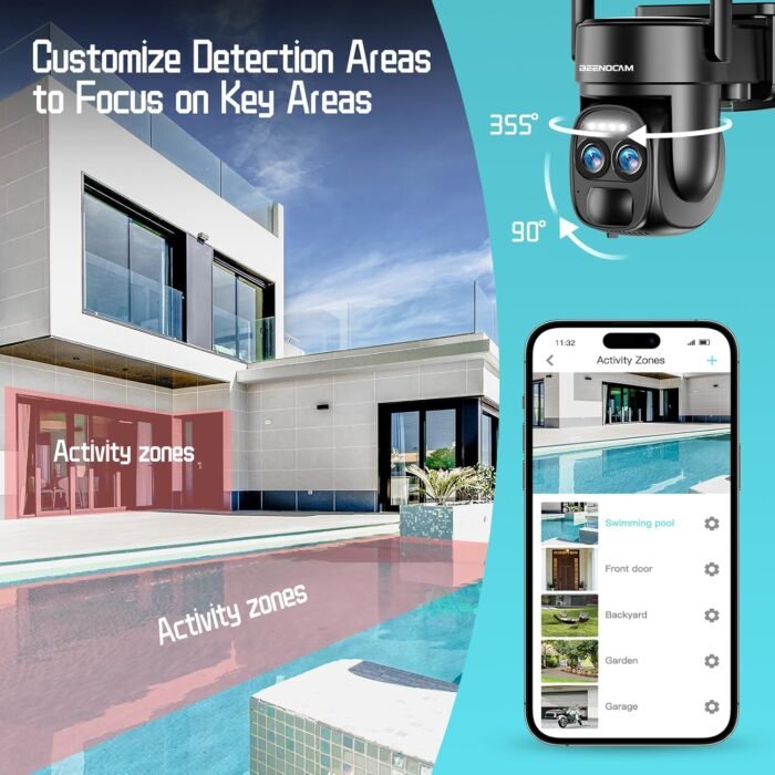 4K 8MP Solar Security Cameras Wireless Outdoor Battery Powered,360°PTZ Wireless Cameras for Home Security with Spotlight Siren, 5Dbi Dual antenna,PIR Human Detection,Color Night Vision,2.4/5Ghz - Image 5