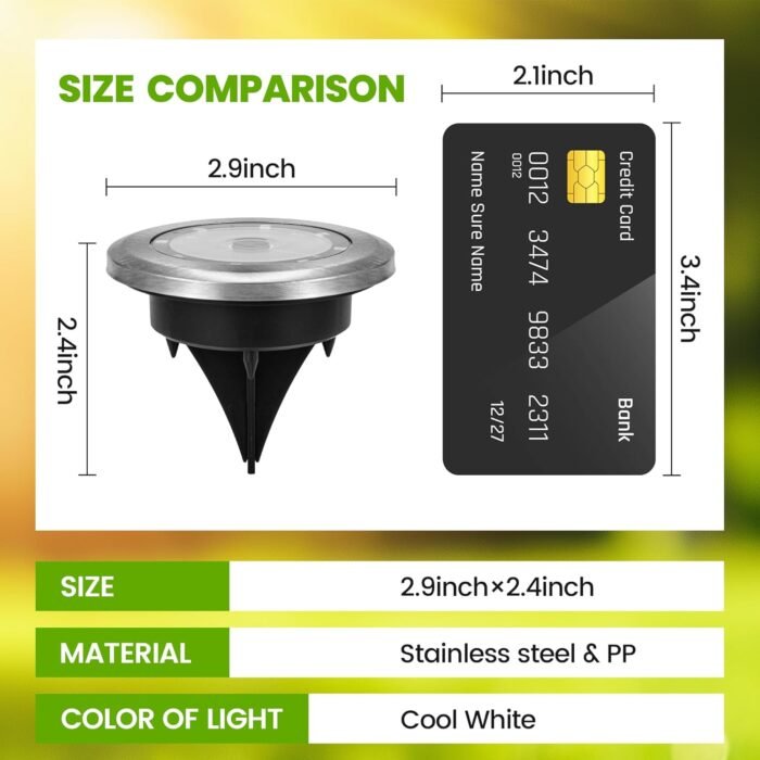 Mini Solar Ground Lights, 12 Pack Solar Powered Pathway Lights, Warterproof Outdoor Light for Garden, Driveway, Walkway, Backyard, Patio (Cool White) - Image 4