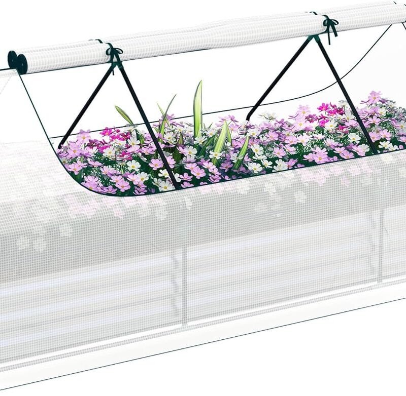 Outsunny 8.6 x 3 x 1ft Raised Garden Bed with Mini Greenhouse, Galvanized Raised Garden Bed with Cover for Herbs and Vegetables, Small Greenhouse for Patio Garden Balcony, White and Silver