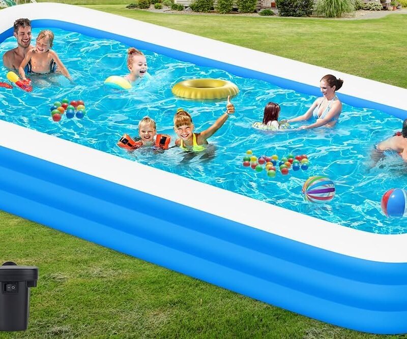 Inflatable Swimming Pool for Kids Adults, 165" X 76" X 22" Extra Large Blow-Up Pool, Oversized Thickened Family Full Size Inflatable Pools for Backyard Garden Indoor Outdoor Water Party (with Pump)