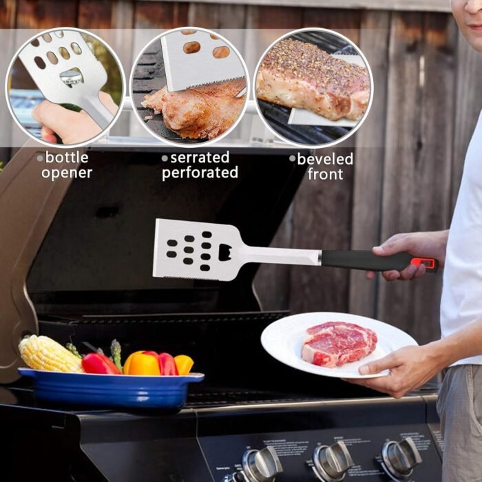 HaSteeL BBQ Grill Accessories Set of 7, Stainless Steel Grilling Tools Set with Storage Bag, Heavy Duty Grill Spatula, Tong, Fork, Basting Brush, Cleaning Brush, Dishwasher Safe & Man’s Gift - Image 5