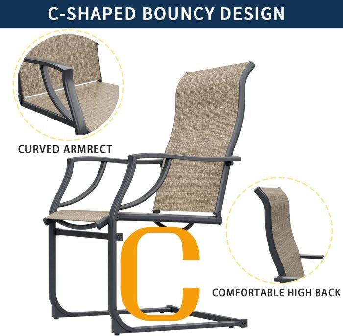 UDPATIO Patio Dining Chairs Set of 4, High Back Patio Chairs in All Weather Breathable Textile Fabric, Outdoor Furniture Chairs for Deck, Lawn, Garden, Backyard (Brown) - Image 5