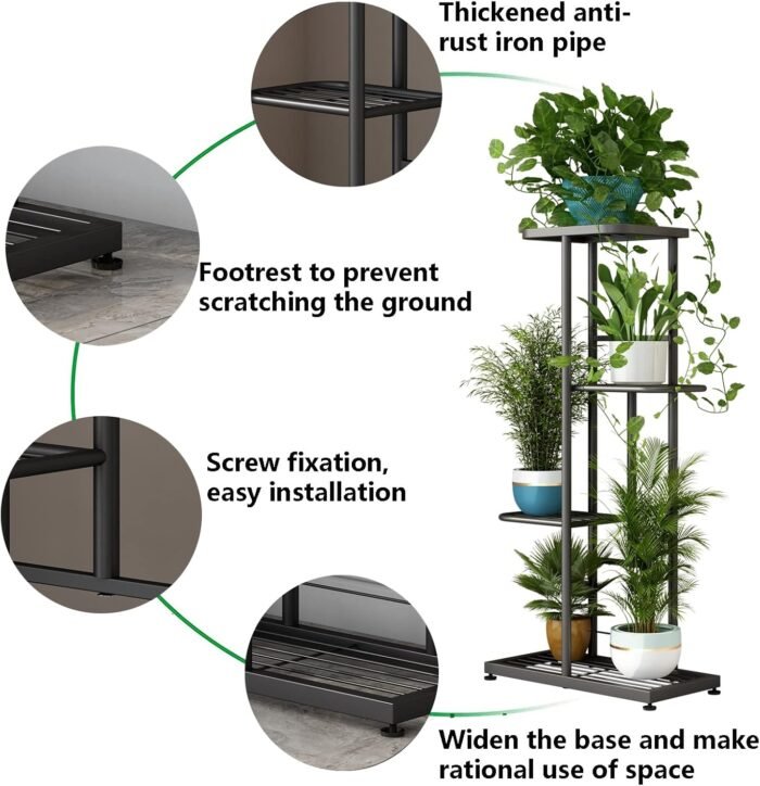 LINZINAR Plant Stand Indoor Outdoor Metal 4 Tier 5 Potted Multiple Flower Pot Holder ShelfPlanter Display Shelving Unit for Patio Garden Corner Balcony Living Room - Image 5