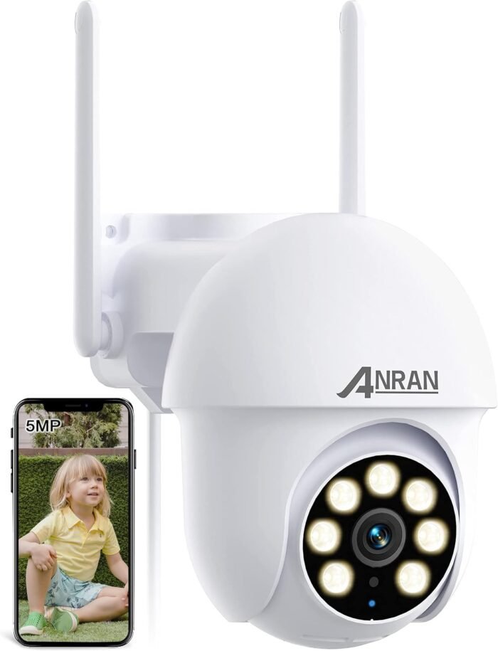 [2026 Exclusive] ANRAN 5MP Security Camera Outdoor, 360°PTZ Auto-Tracking, 2.4/5GHz WiFi Wired Security Camera, Spotlight & Siren, Night Vision, IP66 Waterproof, Audio, SD & Cloud Storage, 24/7 Record