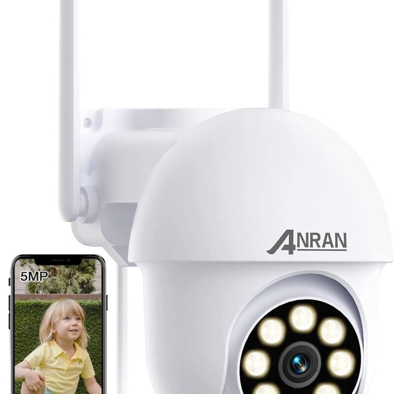 [2026 Exclusive] ANRAN 5MP Security Camera Outdoor, 360°PTZ Auto-Tracking, 2.4/5GHz WiFi Wired Security Camera, Spotlight & Siren, Night Vision, IP66 Waterproof, Audio, SD & Cloud Storage, 24/7 Record