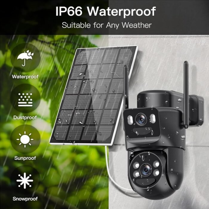 6MP Solar Security Camera Wireless Outdoor, 2.4ghz & 5ghz WiFi, Fixed & Rotating Dual Lens 2-in-1 Home Security Camera with Color Night Vision, Auto Tracking, Human Detection, Spotlight Siren - Image 2