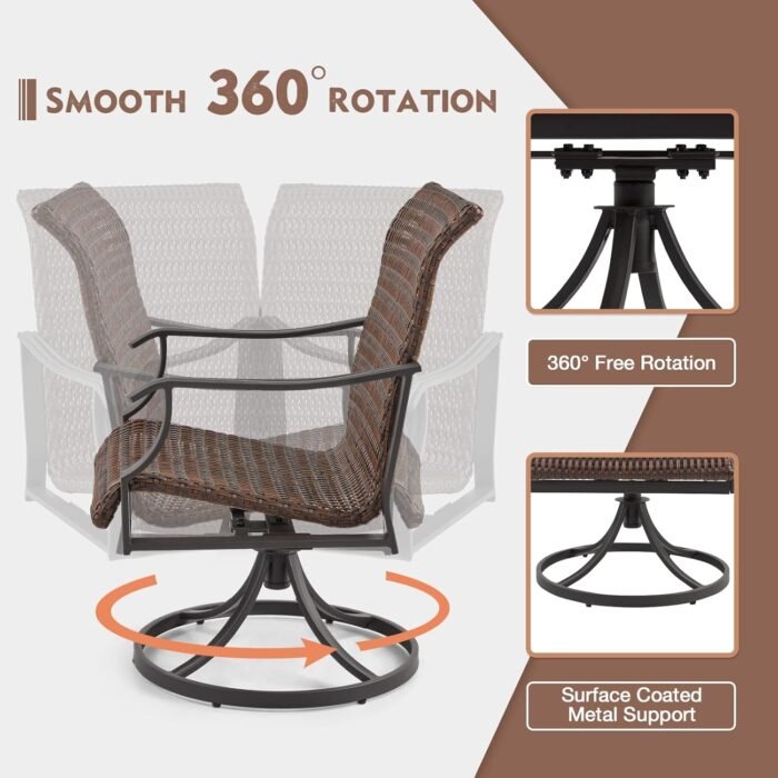 EROMMY Patio Wicker Swivel Chair Set of 4, Heavy Duty Outdoor Dining Chair with 23.5'' High Back, Extra-Large Water-Fall Seat, Rattan Porch Gentle Rocker for Outside, Backyard, Garden - Image 5