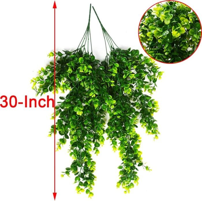Toprooms 4 Pcs Fake Hanging Eucalyptus Plant, Faux Eucalyptus Leaf Greenery Vine, UV Resistant Plastic Plant, Artificial Hanging Plants, Ivy Room Decor, Outdoor - Image 2