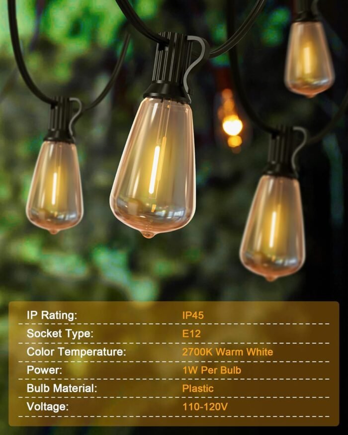 Doukegde 100FT LED Outdoor String Lights, 2700K LED Patio Lights Outdoor Waterproof with 50+2 Shatterproof Vintage Bulbs, Plug in Hanging Light for Porch, Backyard, Garden, Gazebo [Non-Solar] - Image 4