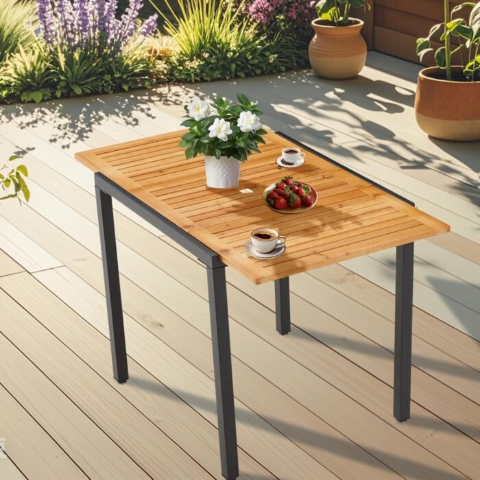 ECOTOUGE Expandable Outdoor Dining Tables,31"-47", Patio Rectangle Table with Umbrella Hole for 4-6 Person, Space-Saving Fir Wood Patio Furniture for Backyard, Garden, Natural - Image 2