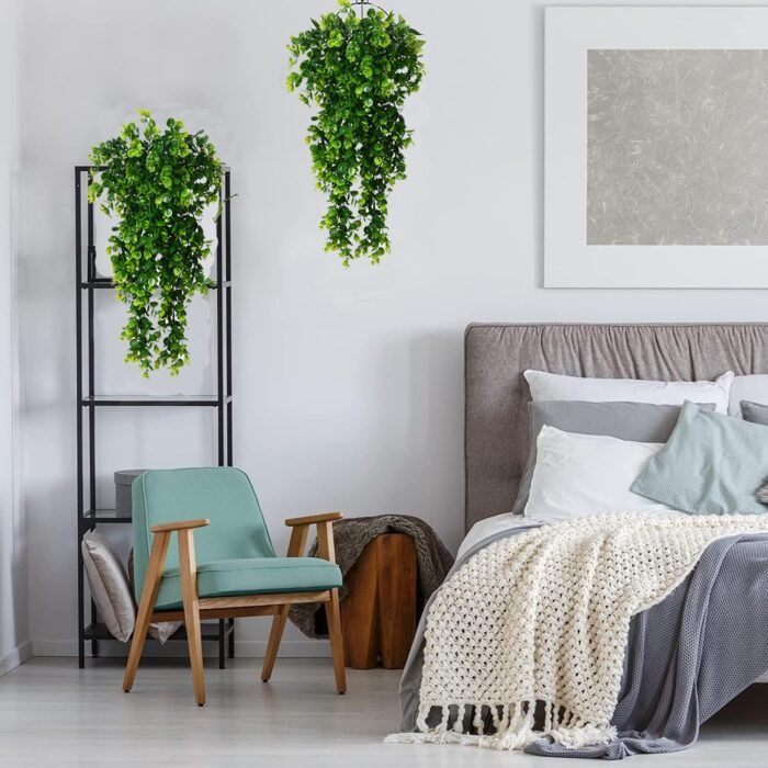 Toprooms 4 Pcs Fake Hanging Eucalyptus Plant, Faux Eucalyptus Leaf Greenery Vine, UV Resistant Plastic Plant, Artificial Hanging Plants, Ivy Room Decor, Outdoor - Image 6