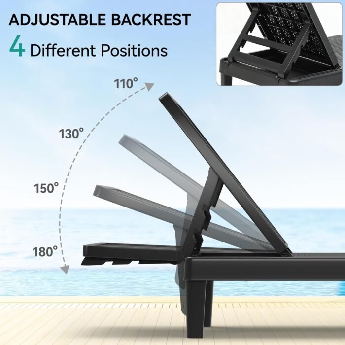 YITAHOME Outdoor Chaise Lounge Chairs Set of 2 with 4-Position Adjustable Backrest Easy Assembly, Waterproof Lightweight for Patio, Poolside, Beach, Yard, Black - Image 4