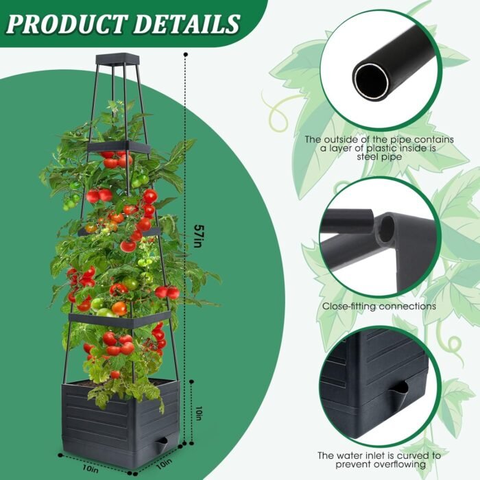 MQFORU 2Pack Raised Garden Bed Planter Boxes with Trellis, 57" Self-Watering Tomato Planter Boxes with Trellis for Climbing Vegetable and Plants, Tomato Cage for Indoor Outdoor Use - Image 3