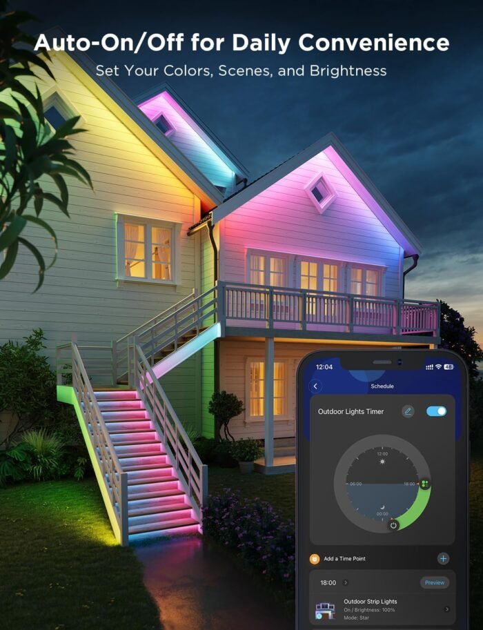 Govee Outdoor LED Strip Lights, 98.4ft Smart Outdoor Lights Work with Alexa and Google Assistant, App Control, IP65 Waterproof, RGBIC Lights for Patio, Eave, Party Decorations - Image 4