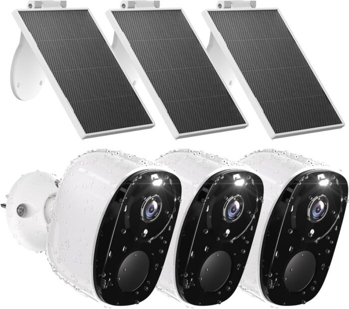 3pc Wireless Security Camera Wireless, 2K Solar Camera for Home Security, Battery Powered Surveillance Security Camera with Color Night Vision, AI Detection, 2-Way Audio, IP65, SD/Cloud, Works Alexa