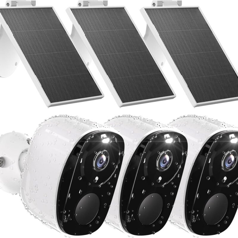 3pc Wireless Security Camera Wireless, 2K Solar Camera for Home Security, Battery Powered Surveillance Security Camera with Color Night Vision, AI Detection, 2-Way Audio, IP65, SD/Cloud, Works Alexa