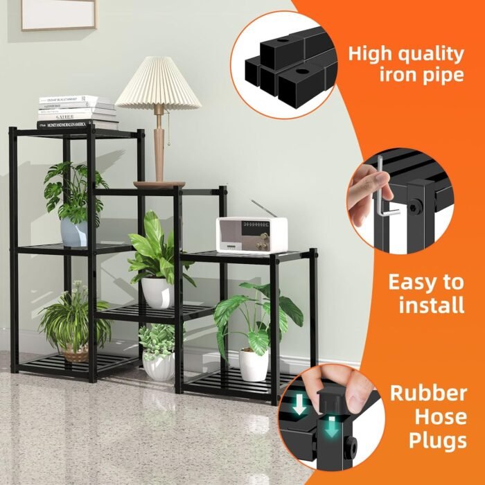 Simple Trending Plant Stand Indoor Outdoor, Heavy Duty Metal Waterproof 7 Tiered Plant Shelf for Multiple Flower Planter Holder Tall Large Rack, Black - Image 4
