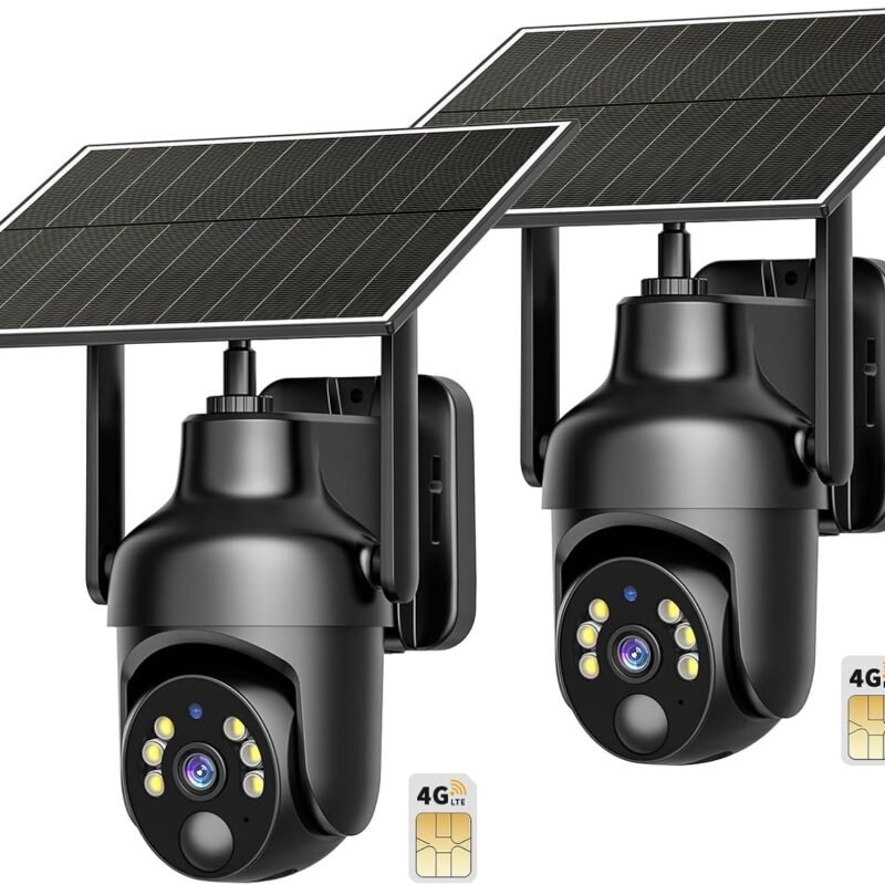 Cellular Security Cameras-Built-in 4G LTE SIM Card, Unlimited Data Plan, 360° Live View, Motion Alerts, Remote Access, 2K Color Night Vision, Solar Outdoor Camera Wireless with No WiFi Needed