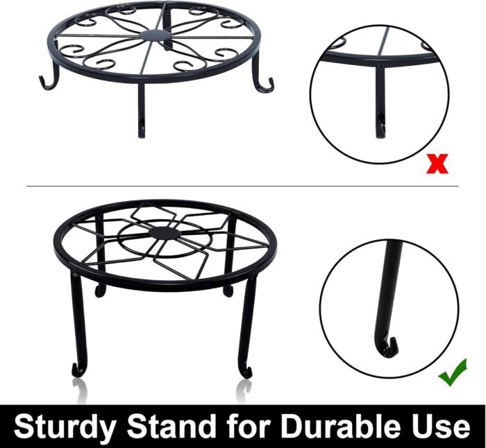 yosager 4 Pack Metal Plant Stands for Flower Pot, Heavy Duty Black Iron Potted Stand Holder, Indoor Outdoor Rustproof Metal Planter Container Round Supports Display Rack for Home & Garden Decor - Image 5