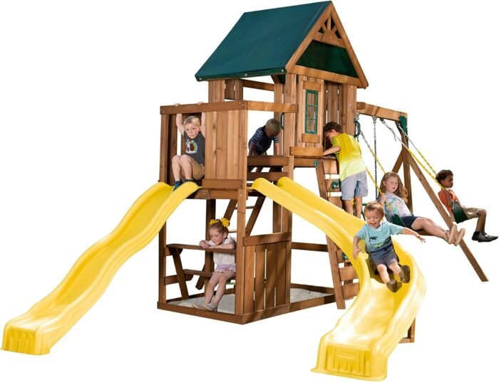 Swing-N-Slide WS 8355 Castlebrook Swing Set with Two Slides, Swings & Climbing Wall, Wood - Image 9