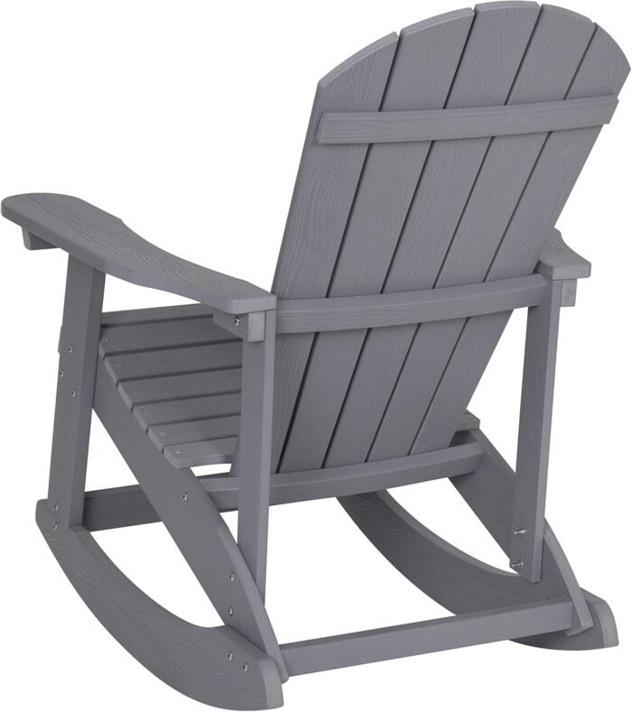 Flash Furniture Savannah Poly Resin Wood Adirondack Rocking Chair - All Weather Gray Polystyrene - Stainless Steel Hardware - Image 11