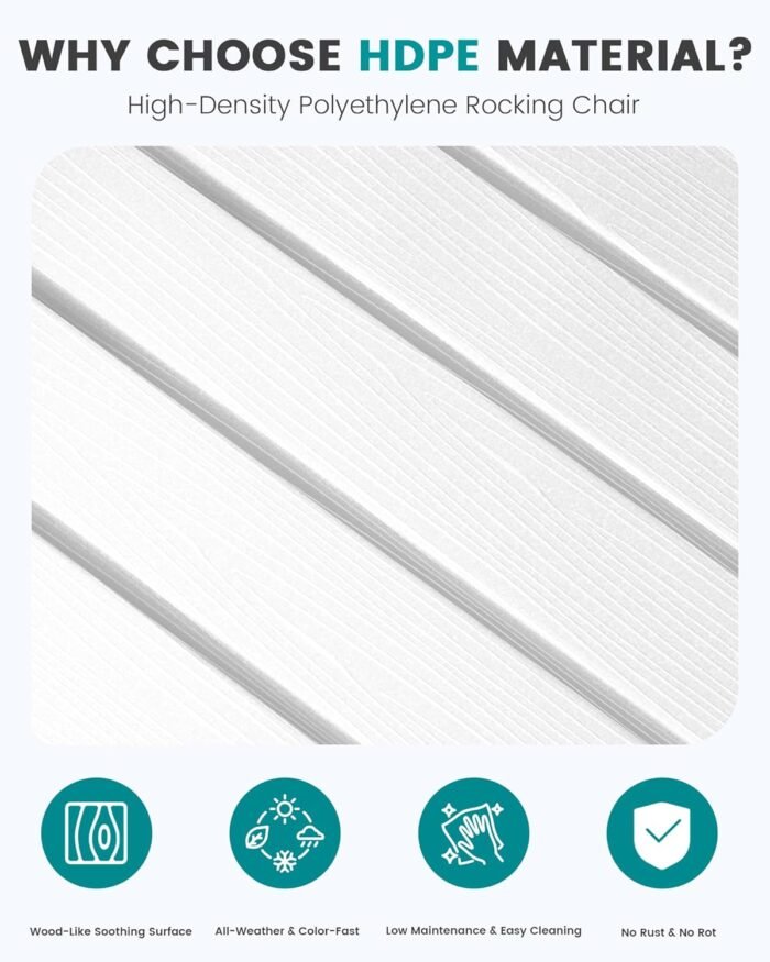 SERWALL Outdoor Rocking Chair Set of 2, HDPE Patio Rocking Chair All-Weather Porch Rocker for Balcony, Yard, White - Image 4