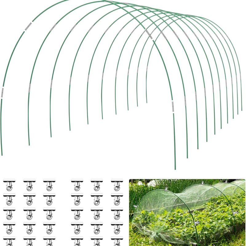 60 PCS Garden Hoops for Raised Beds, RIFNY Greenhouse Hoops Kit DIY 10 Sets of 8 FT or Long Garden Grow Tunnel,Rust-Free Fiberglass Garden Support Hoops for Row Cover, Plant Cover and Garden Netting