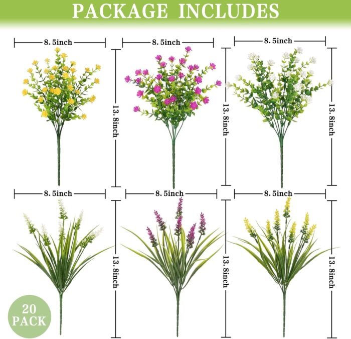 Waipfaru 20Pcs Artificial Flowers for Outdoors, Faux Plants Outdoor UV Resistant Fake Flowers,Artificial Plants for Outdoor Hanging Planter Front Porch Decor - Image 2