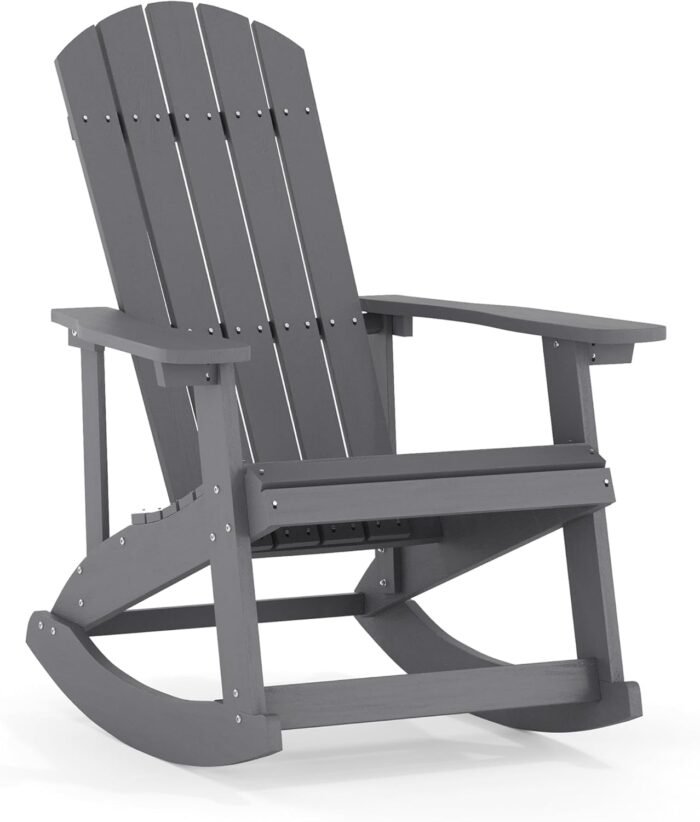 Flash Furniture Savannah Poly Resin Wood Adirondack Rocking Chair - All Weather Gray Polystyrene - Stainless Steel Hardware