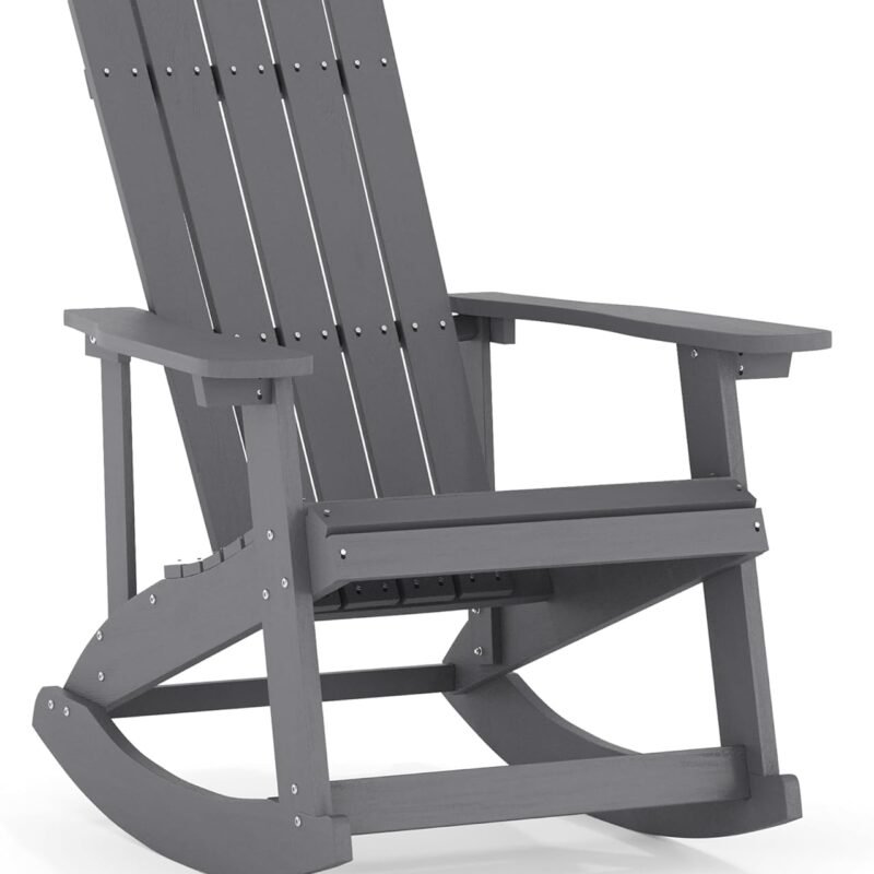 Flash Furniture Savannah Poly Resin Wood Adirondack Rocking Chair - All Weather Gray Polystyrene - Stainless Steel Hardware