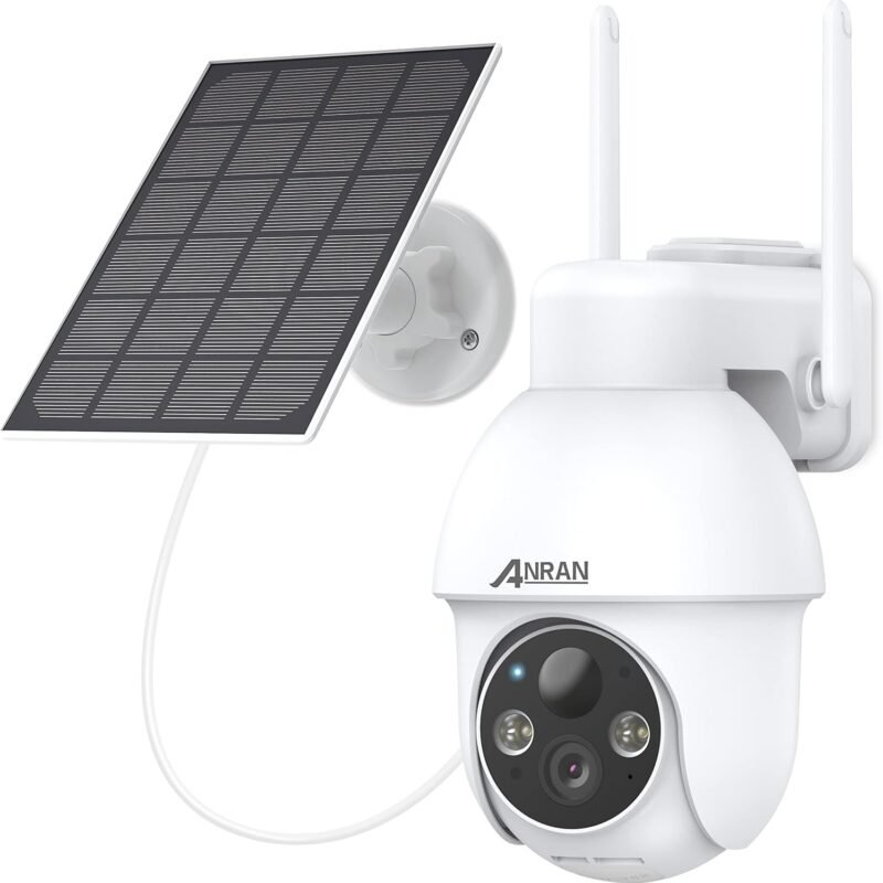 ANRAN 2K/3MP Solar Wireless Camera Outdoor, 360° PTZ Camera Battery-Powered for Home Security, PIR Motion Detection, Color Night Vision, Two-Way Audio, Works with Alexa